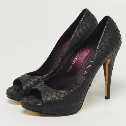 Size 40.5 Python Leather Platform Peep Toe Pumps - Gina - Modalova