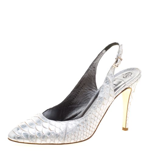 Gina Silver Chrome Python Slingback Sandals Size 40 - Gina - Modalova