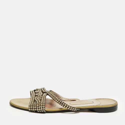 Size 40 Bronze Leather Crystal Embellished Flat Slide - Gina - Modalova