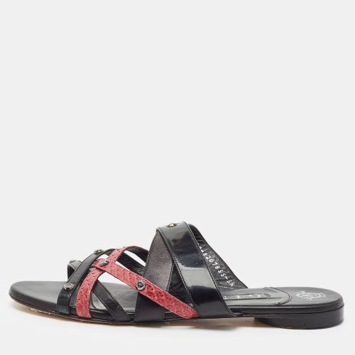 Size 38.5 Python and Leather Strap Studd Flat Slide - Gina - Modalova