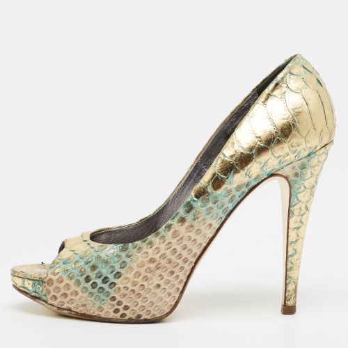 Size 39 Python Leather Peep Toe Platform Pumps - Gina - Modalova