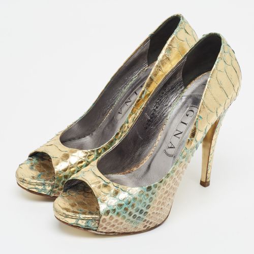 Size 39 Python Leather Peep Toe Platform Pumps - Gina - Modalova