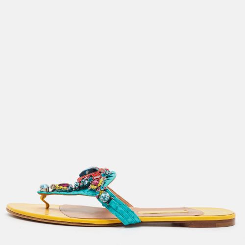 Size 40 Python Leather Crystals Embellished Thong Flat Sandals - Gina - Modalova
