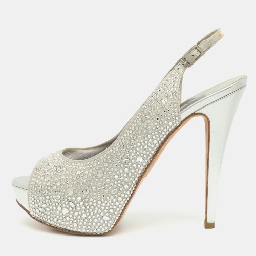 Crystal Embellished Size 40.5 Satin Slingback Platform Pumps - Gina - Modalova