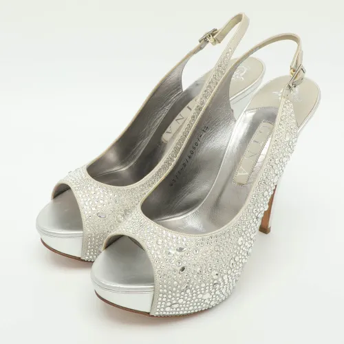 Crystal Embellished Size 40.5 Satin Slingback Platform Pumps - Gina - Modalova