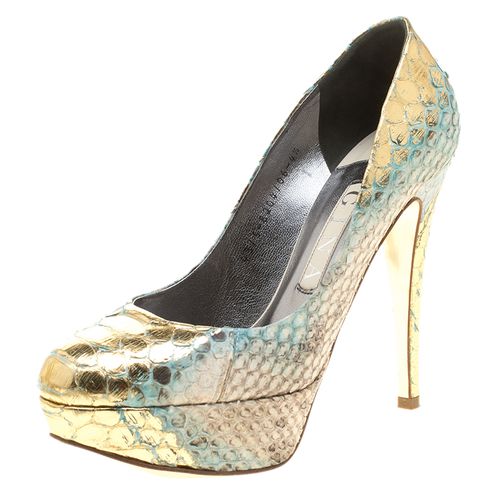 Gina Multicolor Metallic Python Leather Platform Pumps Size 37.5 - Gina - Modalova