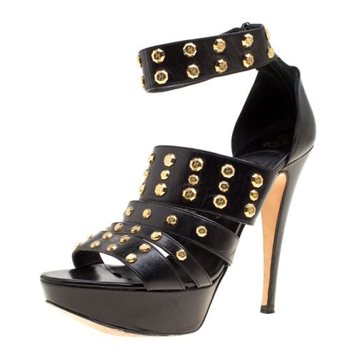 Gina Black Leather Studded Ankle Strap Platform Sandals Size 39.5 - Gina - Modalova