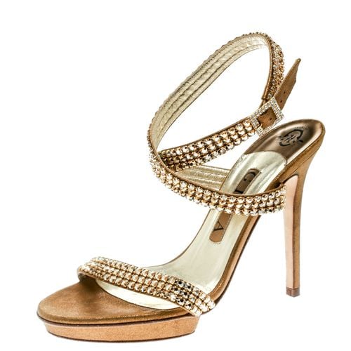 Gina Metallic Gold Suede Crystal Embellished Cross Ankle Strap Sandals Size 37 - Gina - Modalova