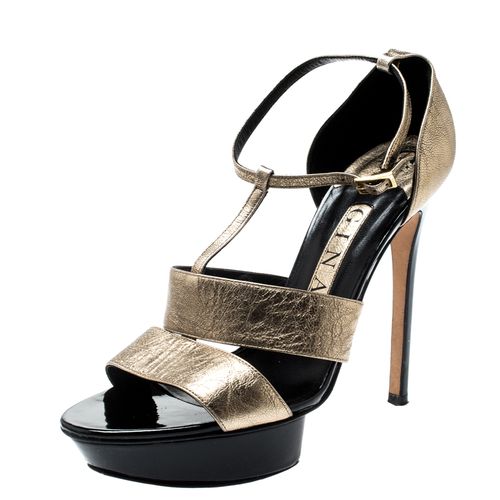 Gina Metallic Gold Leather T Strap Platform Sandals Size 39 - Gina - Modalova