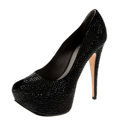 Gina Black Crystal Embellished Peep Toe Platform Pumps Size 39 - Gina - Modalova