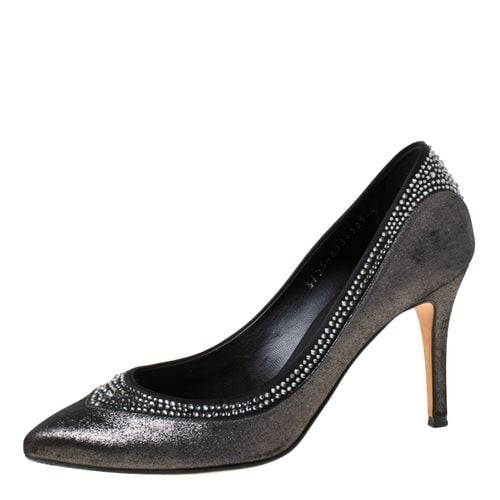 Gina Crystal Embellished Textured Fabric Pointed Toe Pumps Size 37 - Gina - Modalova