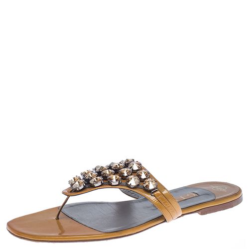 Gina Mustard Patent Leather Studded Thong Flat Sandals Size 41 - Gina - Modalova