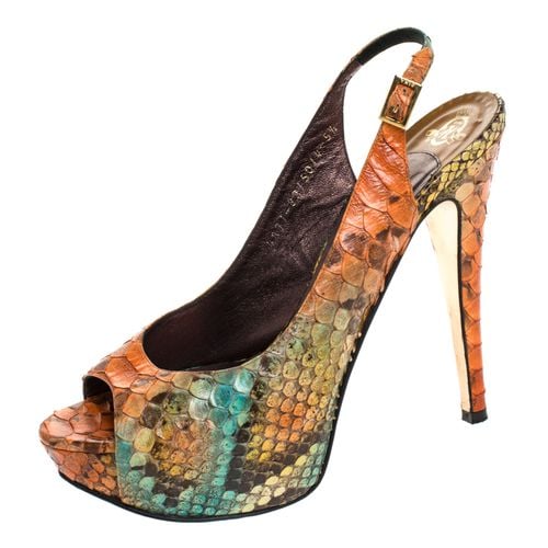 Python Leather Peep Toe Platform Slingback Sandals Size 38.5 - Gina - Modalova