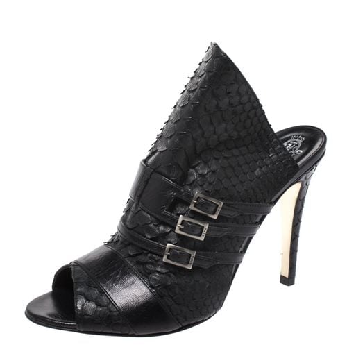 Gina Black Python and Leather Buckle Detail Peep Toe Mules Size 39 - Gina - Modalova