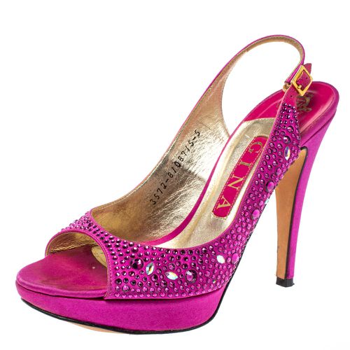 Gina Fuchsia Jewel Embellished Slingback Open Toe Platform Sandals Size 38 - Gina - Modalova