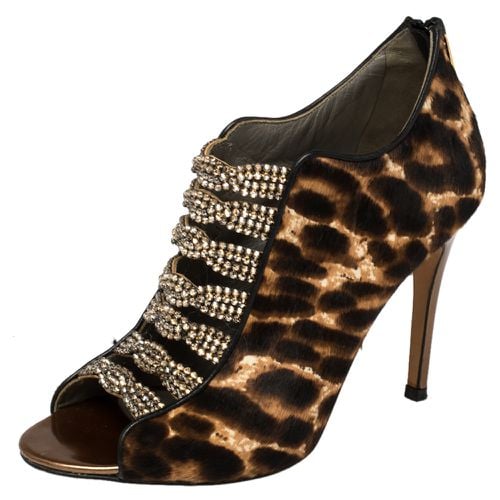 Gina Brown Leopard Print Calf Hair Embellished Sandals Size 37.5 - Gina - Modalova