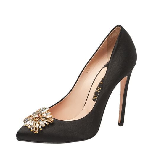 Gina Black Satin Swarovski Crystal Embellished Pumps Size 40 - Gina - Modalova