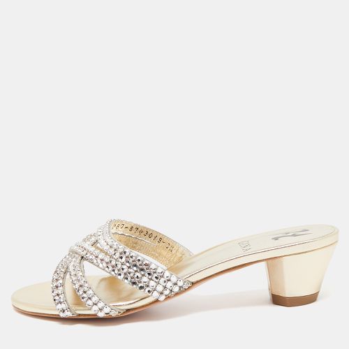 Gina Gold Leather Crystal Embellished Gabriella Slide Sandals Size 36.5 - Gina - Modalova