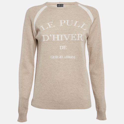 Giorgio Armani Neve Beige Logo Cashmere Crew Neck Sweater S - Giorgio Armani - Modalova