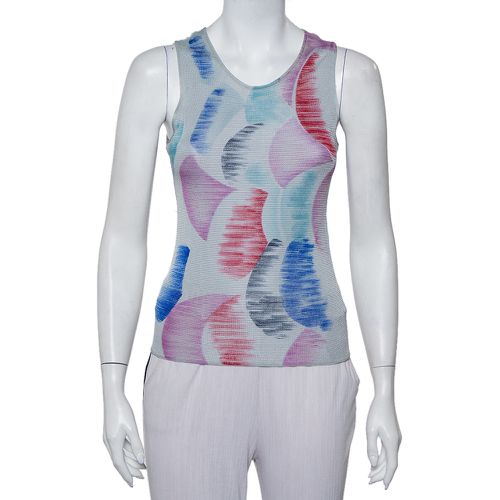 Giorgio Armani Grey Watercolor Printed Perforated Knit Tank Top XS - Giorgio Armani - Modalova