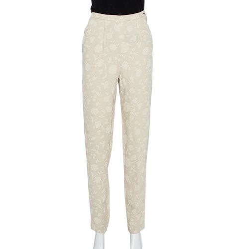 Giorgio Armani Cream Floral Jacquard Tapered Vintage Trousers XS - Giorgio Armani - Modalova