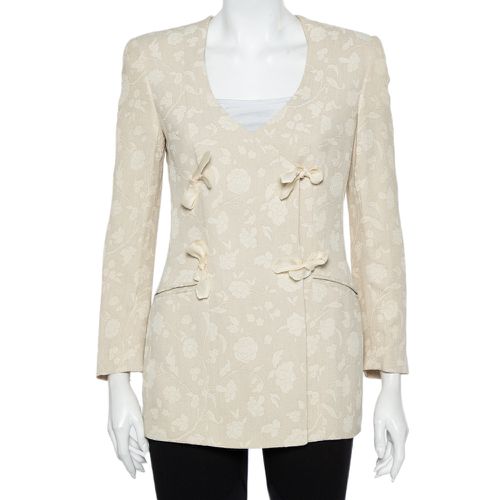 Giorgio Armani Cream Floral Jacquard Tie Detail Vintage Blazer XS - Giorgio Armani - Modalova