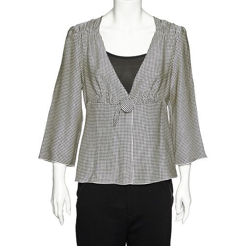 Giorgio Armani White Polka Dotted Silk Satin Gathered Blouse L - Giorgio Armani - Modalova