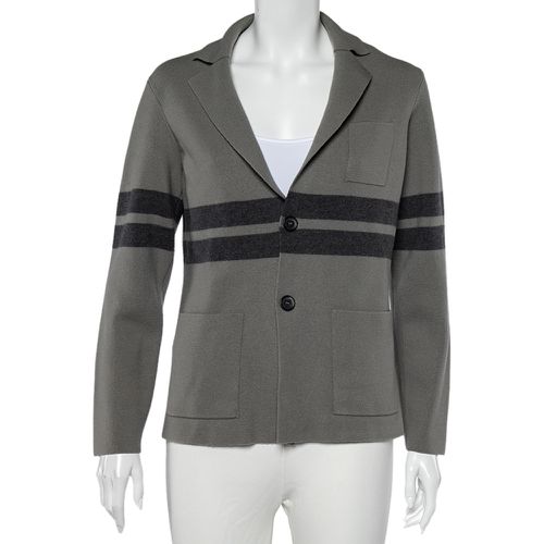 Giorgio Armani Grey Wool Stripe Detailed Button Front Cardigan XL - Giorgio Armani - Modalova