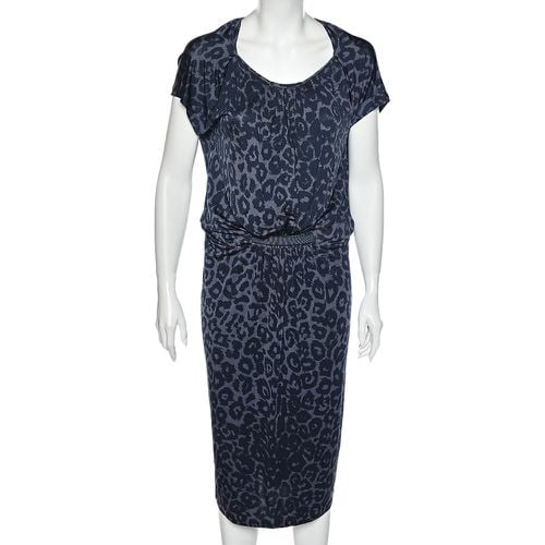 Giorgio Armani Blue Animal Printed Silk Jersey Cut-Out Back Detailed Dress L - Giorgio Armani - Modalova