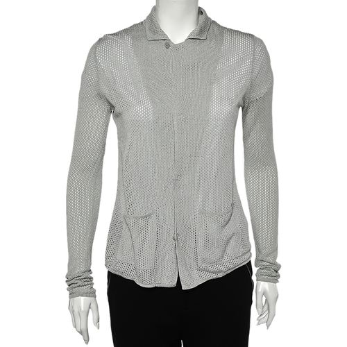 Giorgio Armani Grey Perforated Knit Cardigan XL - Giorgio Armani - Modalova