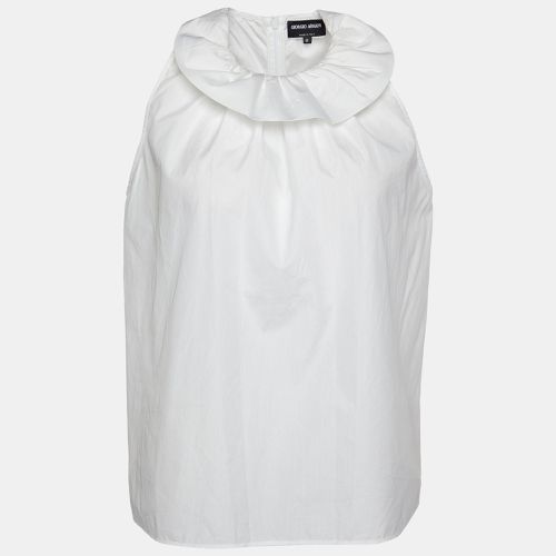 Giorgio Armani White Cotton Ruffle Neck Sleeveless Top S - Giorgio Armani - Modalova