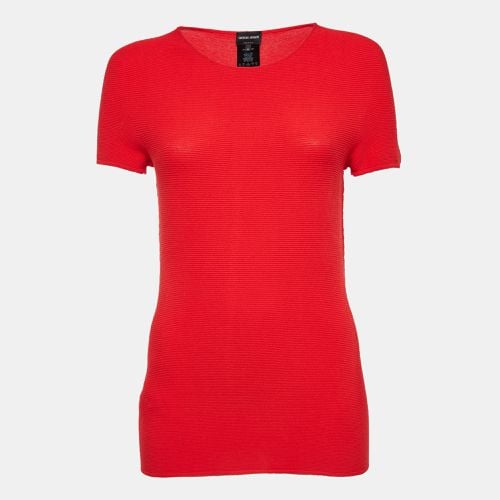 Giorgio Armani Red Rib Knit Short Sleeve Top M - Giorgio Armani - Modalova