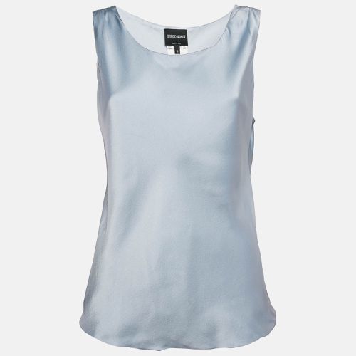 Giorgio Armani Blue Stretch Satin Sleeveless Top M - Giorgio Armani - Modalova