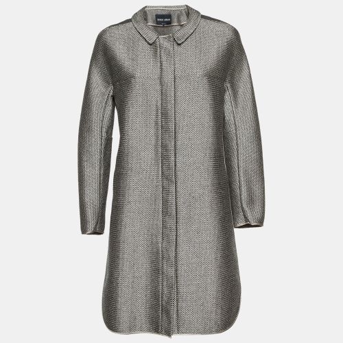 Giorgio Armani Grey/Black Basket Weave Zip-Up Overcoat M - Giorgio Armani - Modalova