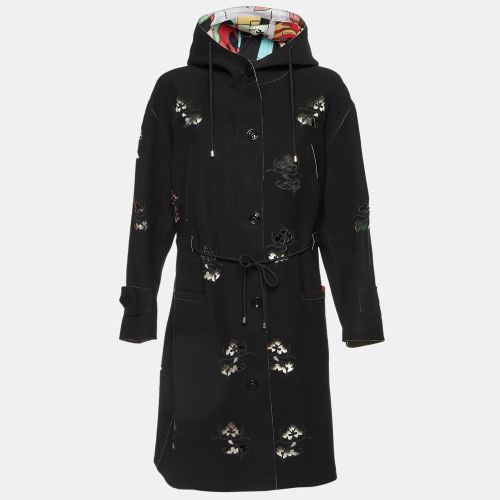 Giorgio Armani Black Laser Cut Work Detail Hooded Overcoat L - Giorgio Armani - Modalova