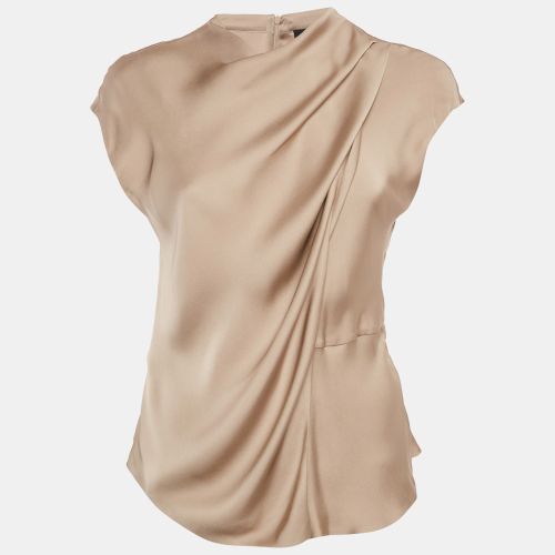 Giorgio Armani Beige Satin Cowl Neck Cap Sleeve Top M - Giorgio Armani - Modalova