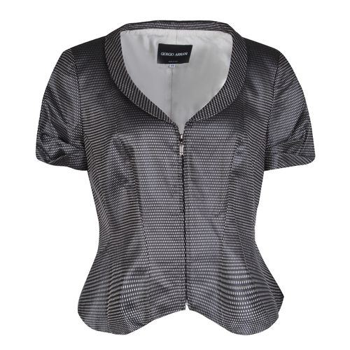 Giorgio Armani Dark Grey Dotted Jacquard Short Sleeve Zip Front Jacket L - Giorgio Armani - Modalova