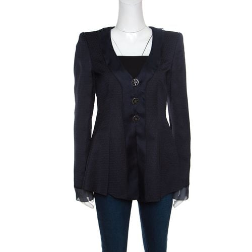 Giorgio Armani Navy Blue Jacquard Organza Trim Jacket S - Giorgio Armani - Modalova