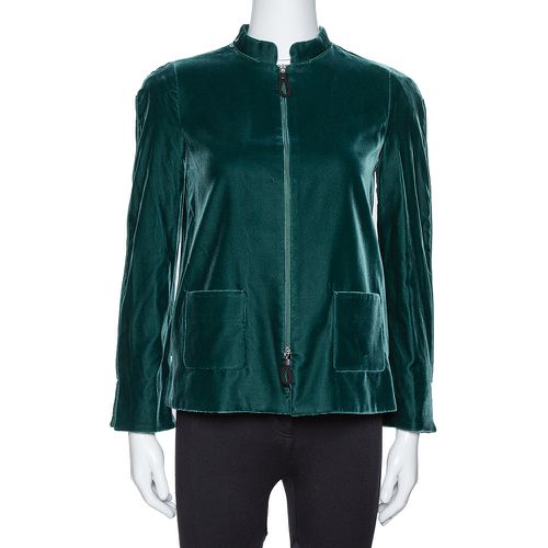 Giorgio Armani Emerald Green Velvet Zip Front Jacket S - Giorgio Armani - Modalova