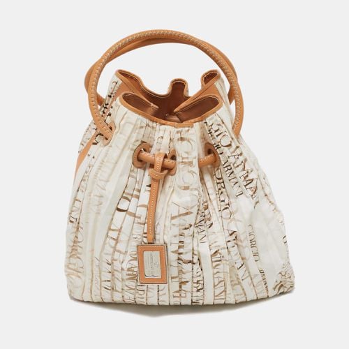 Giorgio Armani White/Brown Print Canvas and Leather Pleated Ring Handle Hobo - Giorgio Armani - Modalova