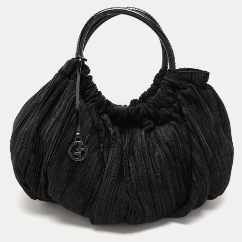 Giorgio Armani Black Jacquard Fabric Pleated Hobo - Giorgio Armani - Modalova