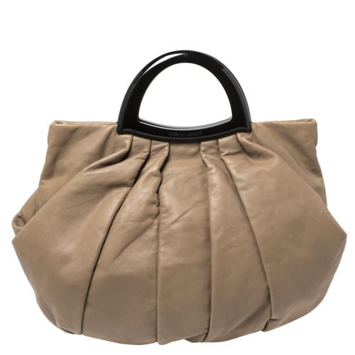 Giorgio Armani Taupe Leather Pleated Top Handle Bag - Giorgio Armani - Modalova