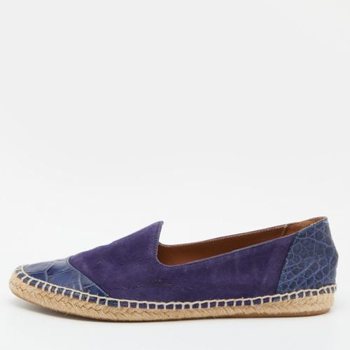 Giorgio Armani Blue Croc Embossed Leather and Suede Espadrille Flats Size 38 - Giorgio Armani - Modalova