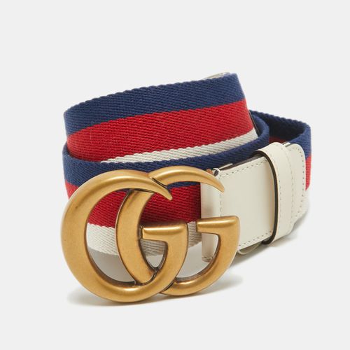 Gucci White Web Canvas and Leather GG Marmont Buckle Belt 90CM - Gucci - Modalova