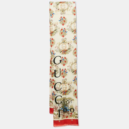 Gucci 100 Cream/Red Printed Silk Lady Savanero Scarf - Gucci - Modalova