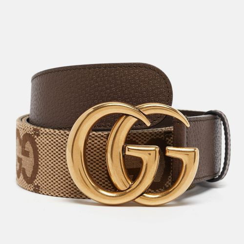 Gucci Brown/Beige Jumbo GG Canvas and Leather GG Marmont Buckle Belt 95CM - Gucci - Modalova