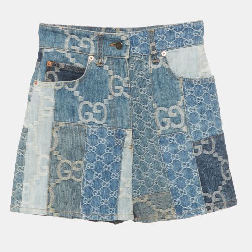 Monogram Denim Jacquard Patchwork Shorts XXS - Gucci - Modalova
