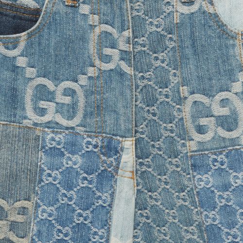 Monogram Denim Jacquard Patchwork Shorts XXS - Gucci - Modalova