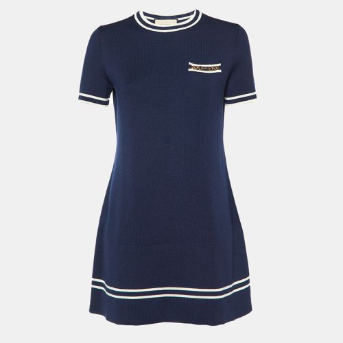 Gucci Navy Blue Wool Knit Horsebit Detail Mini Dress S - Gucci - Modalova