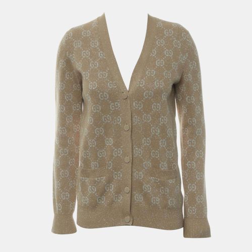 Gucci Light Brown, Camel, Beige Cotton, Metallised Fiber, GG Jacquard Cardigan XS - Gucci - Modalova